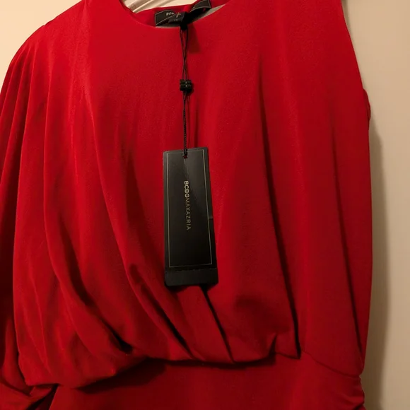 NWT BCBGMAXAZRIA VENUS Elegant Scarlet One-Shoulder Cocktail Dress - Picture 4 of 8